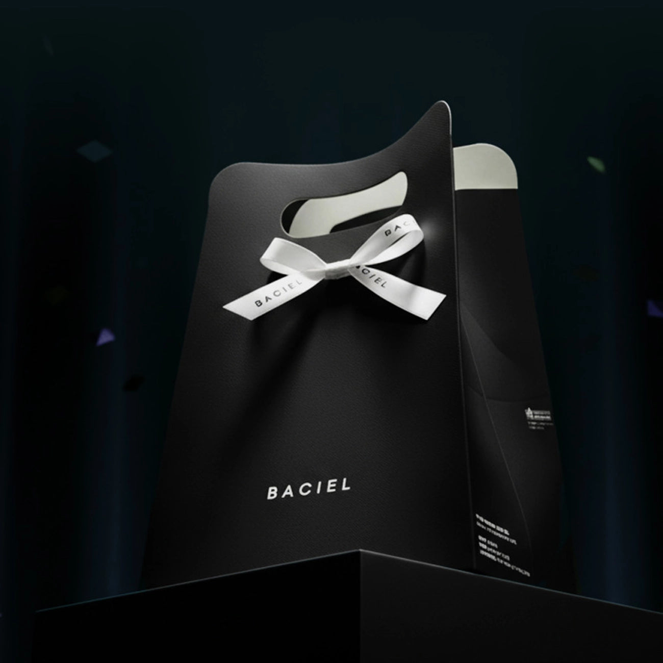 Side angle image of BACIEL Eye Patch Gift Box highlighting matte premium packaging