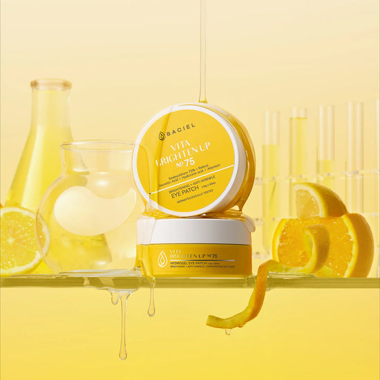 BACIEL Vita Brighten Up 75 Eye Patch open jar highlighting bright hydrogel patches and revitalizing texture